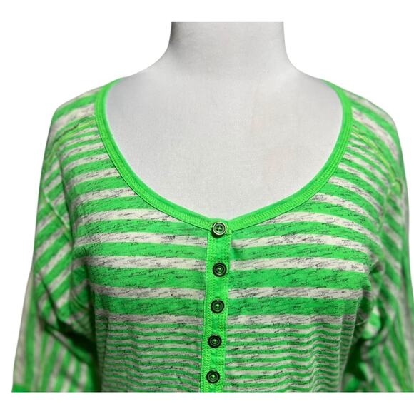 UnionBay Vtg Y2K Neon Green Stripe Henley 3/4 Sleeve Shirt Women's L - Picture 4 of 6